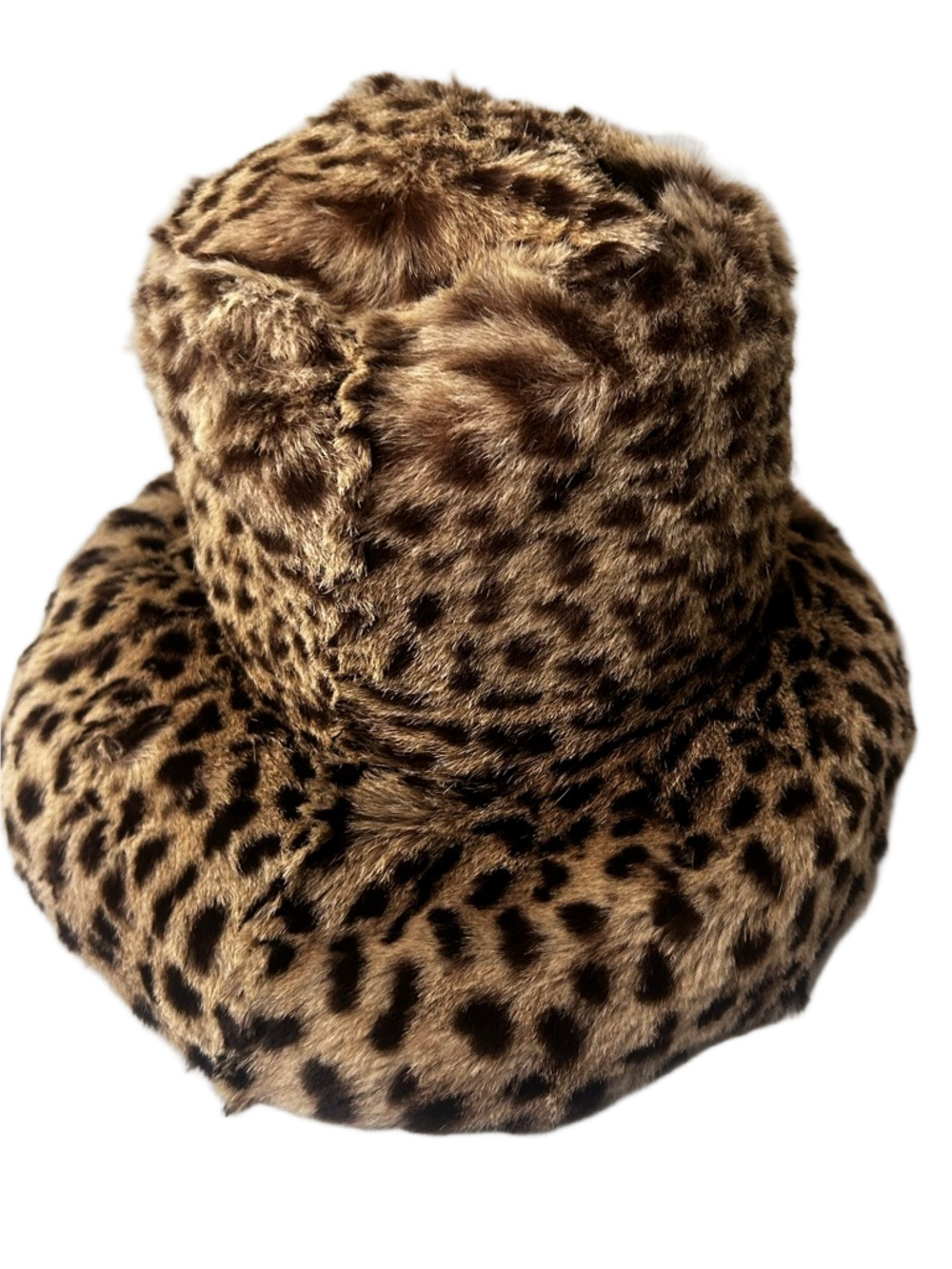 Leopard Print Fur Bucket Hat - Brown Spot